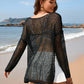 BELLA ROAD Openwork Slit Boat Neck Long Sleeve Cover-Up at Bella Road