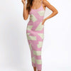 Abstract Contrast Maxi Sweater Cami Dress - Pink Mint