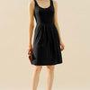 Round Neck Ruched Sleeveless Dress with Pockets | Full Size - Black