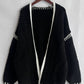 Double Take Contrast Open Front Dropped Shoulder Cardigan in Black, featuring a chic design and stylish comfort for any occasion.