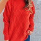 Bella Road Diamond Round Neck Long Sleeve Sweater in red, features a unique diamond pattern and soft fabric for stylish comfort.