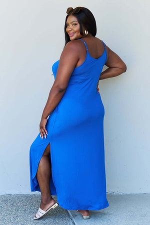 NINEXIS Good Energy Full Size Cami Side Slit Maxi Dress in Royal Blue at Bella Road