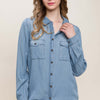 Scooped Hem Button Up Denim Shirt - Blue