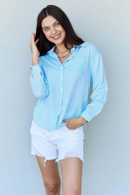 DOUBLJU She Means Business Striped Button Down Shirt Top at Bella Road