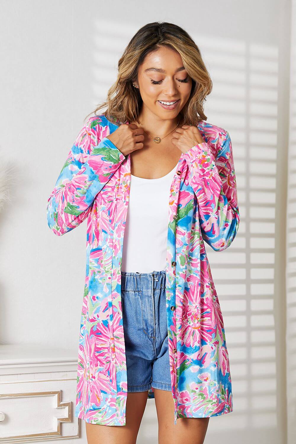 DOUBLE TAKE Floral Open Front Long Sleeve Cardigan at Bella Road