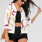 Printed Zip-Up Three-Quarter Sleeve Bomber Jacket