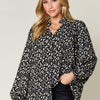 Leopard Long Sleeve Blouse | Full Size - Black