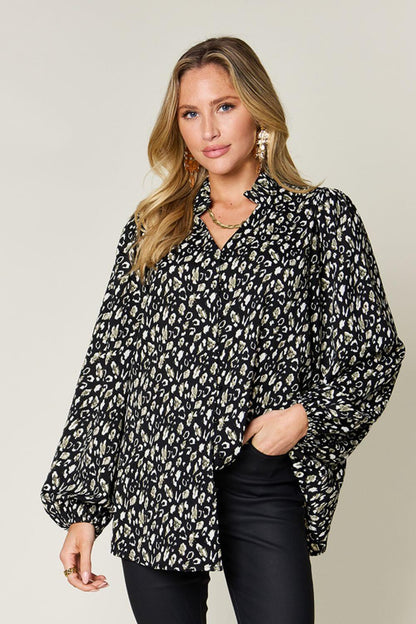 DOUBLE TAKE Full Size Leopard Long Sleeve Blouse at Bella Road