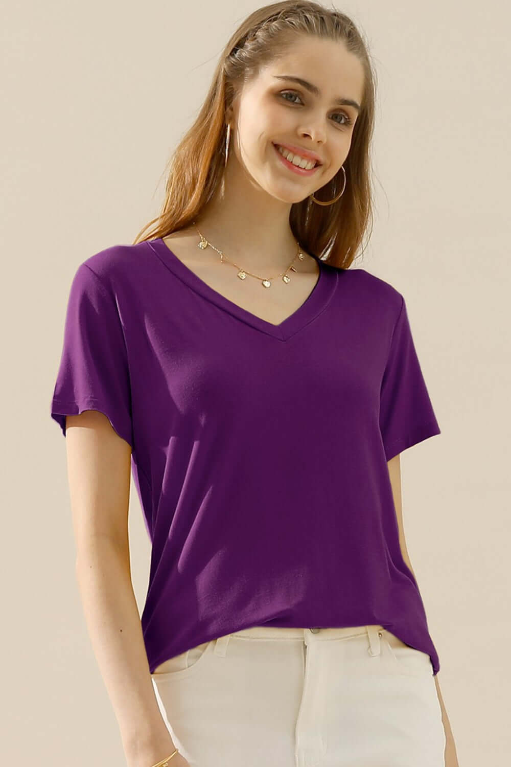 NINEXIS Full Size V-Neck Short Sleeve T-Shirt at Bella Road