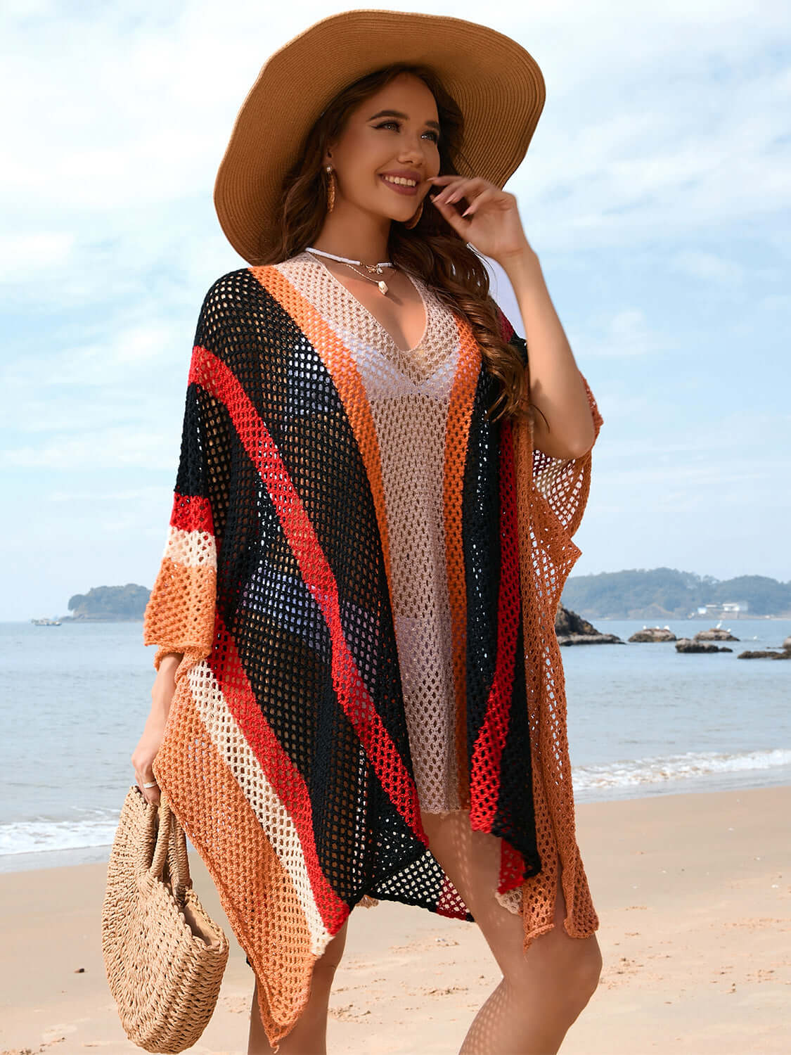 BELLA ROAD Openwork Color Block Plunge Cover-Up at Bella Road