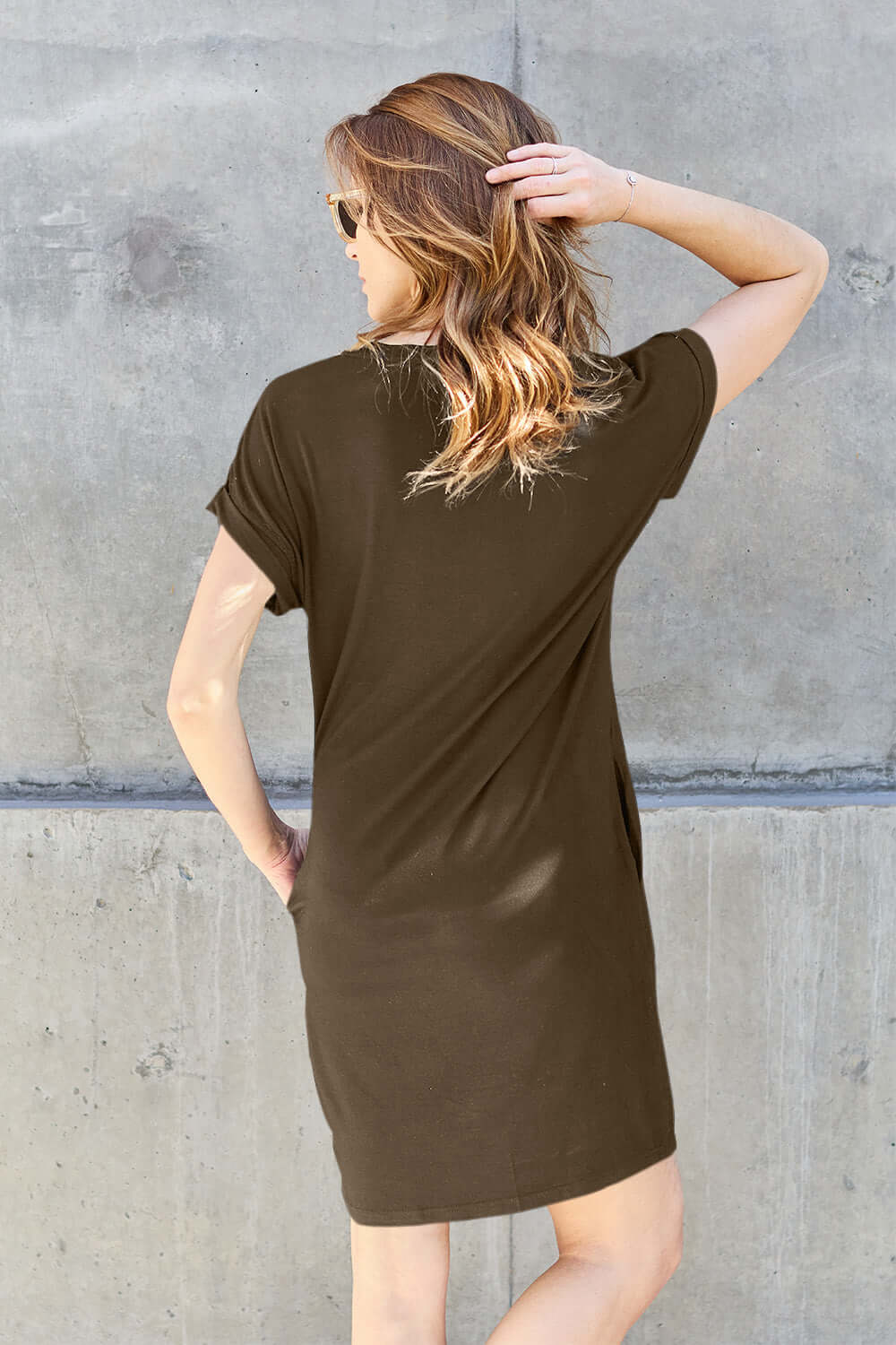 BASIC BAE Full Size Round Neck Short Sleeve Dress with Pockets at Bella Road