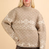 VERY J Christmas Element Mock Neck Long Sleeve Sweater - Mocha