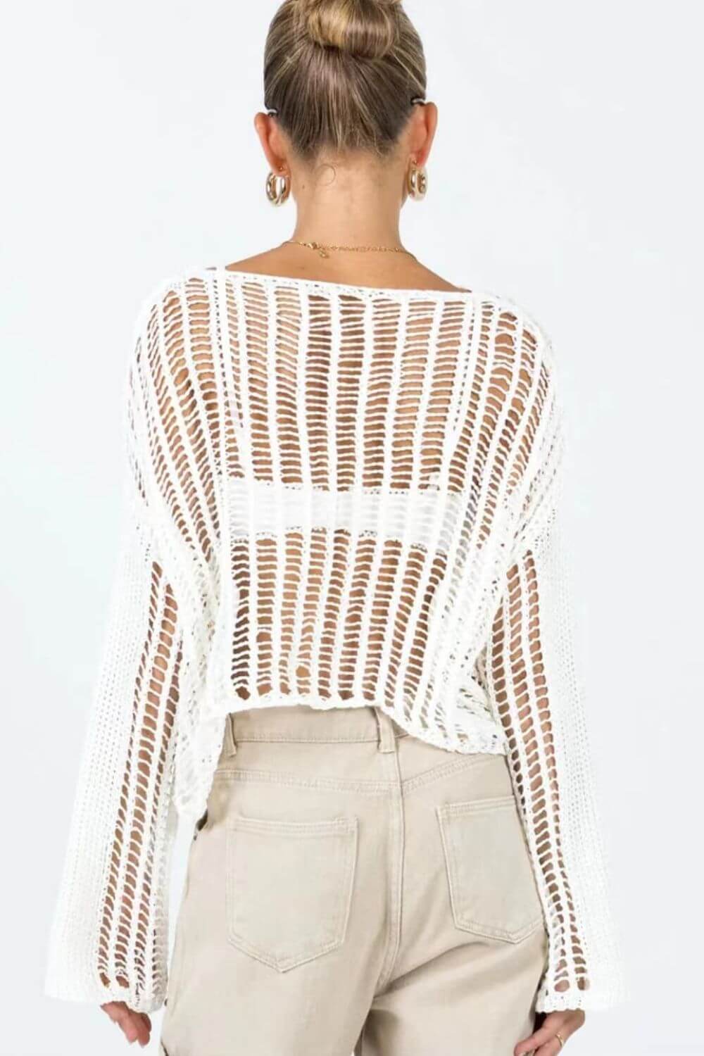 BELLA ROAD Openwork Boat Neck Long Sleeve Cover Up at Bella Road