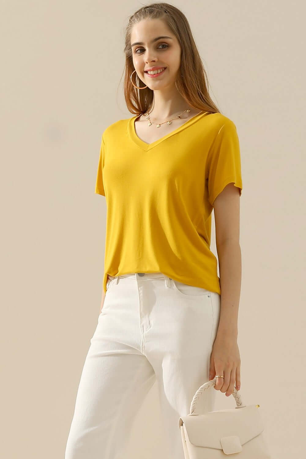 NINEXIS Full Size V-Neck Short Sleeve T-Shirt at Bella Road