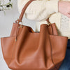 Faux Leather Handbag with Pouch - TAN