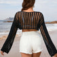 BELLA ROAD Openwork Boat Neck Long Sleeve Cover-Up at Bella Road