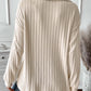 Woman wearing Ribbed Johnny Collar Long Sleeve T-Shirt in cream color, showing back detail.