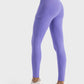 Women's lavender sports leggings with wide waistband and side pocket, perfect for workouts and casual wear.