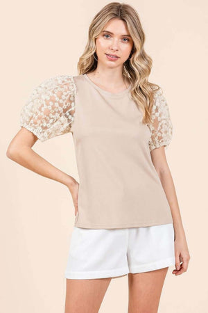 MITTOSHOP Round Neck Puff Short Sleeve Top at Bella Road