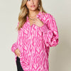 Printed Smocked Long Sleeve Blouse | Full Size - Deep Rose