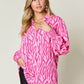 DOUBLE TAKE Full Size Printed Smocked Long Sleeve Blouse at Bella Road