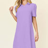 Texture Collared Neck Short Sleeve Dress | Full Size - Lavender