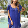 Slit Openwork V-Neck Cover-Up - Royal  Blue