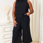 DOUBLE TAKE Buttoned Round Neck Tank and Wide Leg Pants Set at Bella Road