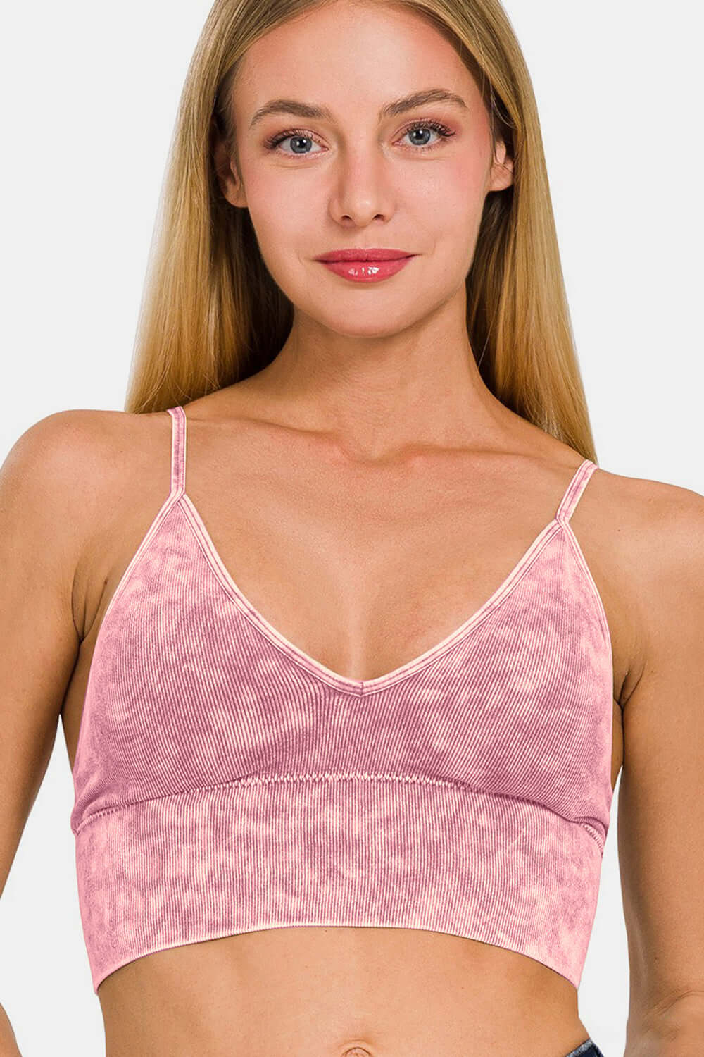 ZENANA Washed Ribbed Bra Padded Cami at Bella Road