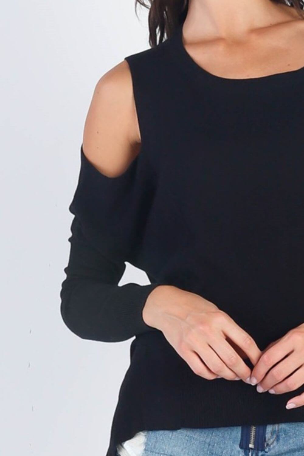 TASHA APPAREL Cold Shoulder Long Sleeve Knit Top at Bella Road