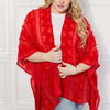 Pom-Pom Asymmetrical Poncho Cardigan in Red - Red