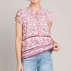 Print Ruffle Sleeve Detail Blouse - Pink