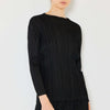 Pleated Long Sleeve Boatneck Top - Black