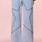 Bella Road Studded Star Straight Jeans with edgy star patterns and pockets, perfect for a stylish, modern look.