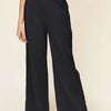 Texture Smocked Waist Wide Leg Pants | Full Size - Black