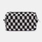 Stylish Zenana checkered pattern knitted cosmetic pouch with zipper closure for makeup organization.