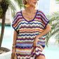 BELLA ROAD Rainbow Stripe Scalloped V-Neck Cover-Up Dress at Bella Road