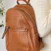 PU Leather Woven Backpack - TAN