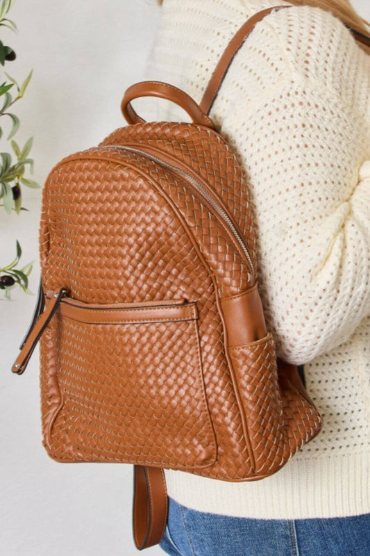 SHOMICO PU Leather Woven Backpack at Bella Road