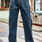 Baeful long straight leg jeans with pockets styled casually outdoors