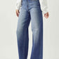 High Rise Wide Leg Risen Jeans, flattering high waist, versatile style, soft comfortable denim, chic look with cropped top and sandals