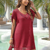 Slit Openwork V-Neck Cover-Up - Wine