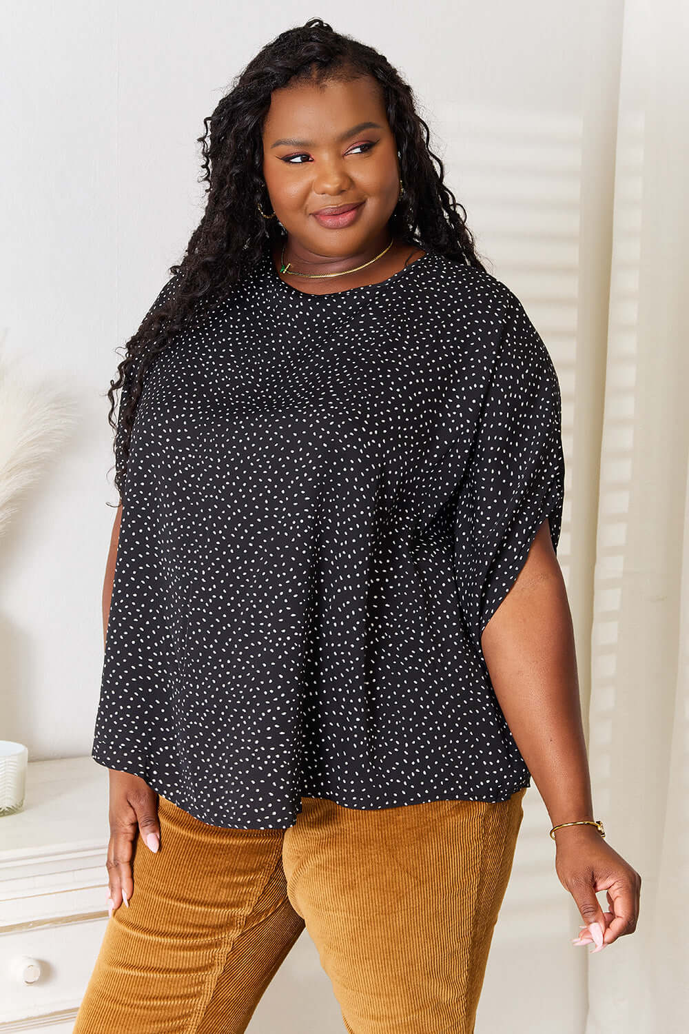 DOUBLE TAKE Printed Dolman Sleeve Round Neck Blouse at Bella Road