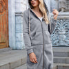 Zip-Up Longline Hoodie with Pockets | Full Size - Light Gray