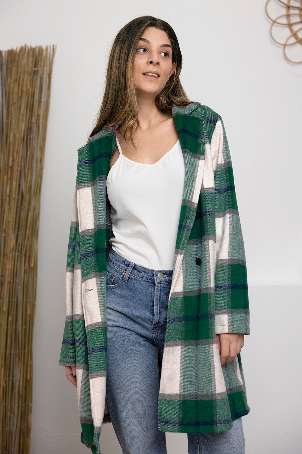 DOUBLE TAKE Full Size Plaid Button Up Lapel Collar Coat at Bella Road