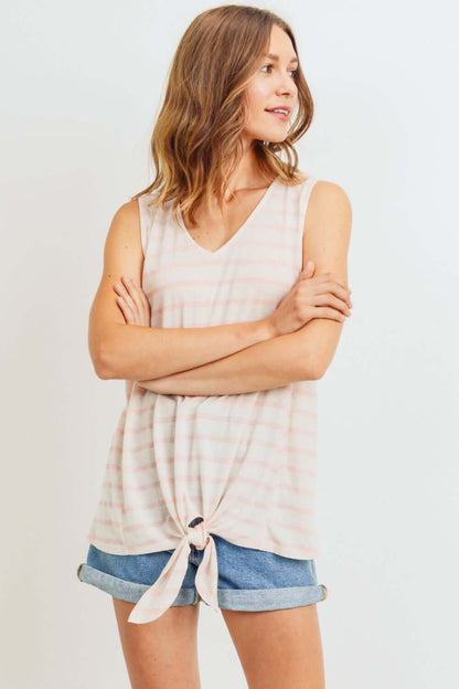 COTTON BLEU Sleeveless Front Tie Striped Top at Bella Road