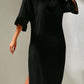 Black slit V-neck flounce sleeve cover-up dress with backless design and tied sheer fabric, perfect beachwear, 100% polyester.