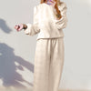 Double Take Texture Long Sleeve Top and Wide Leg Pants Set - Cream