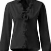 Ruffled V-Neck Long Sleeve Blouse - Black