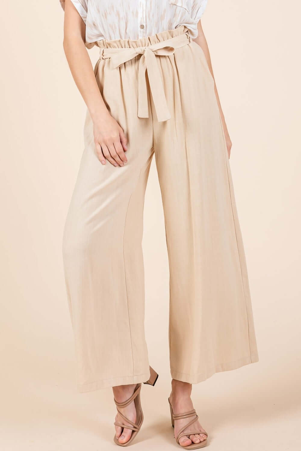 MITTOSHOP High Waist Tie Front Wide Leg Pants at Bella Road